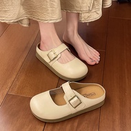 women shoes mary jane shoes Mary Jane Leather Slippers - Spring/Summer French Style