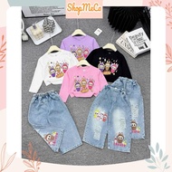 Girls set CS544, 3 Labubu long-sleeved shirt and long jeans set