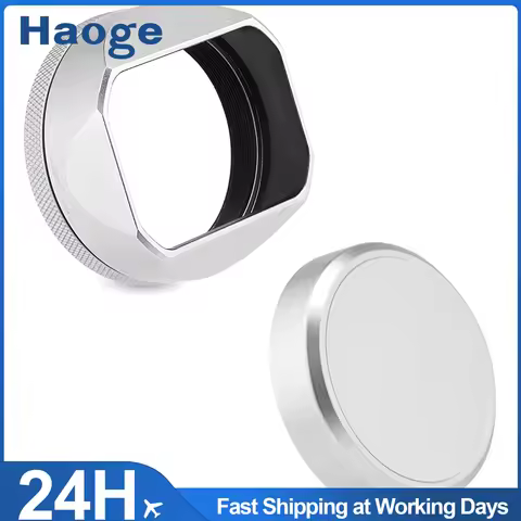 Haoge Square Metal Lens Hood for Fujifilm X100VI Fuji X1006 X100V X100F X100T X100S Camera Silver wi