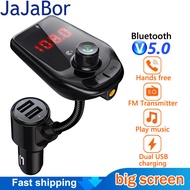 JaJaBor FM Transmitter AUX Audio Receiver TF Card U Disk Play Dual USB Car Charger Handsfree Bluetooth-compatible 5.0 Car Kit