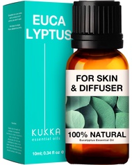 Kukka Eucalyptus Essential Oil for Diffuser, Skin &amp; Hair 100% Natural Essential Oils Eucalyptus Oil for Skin, Humidifier, Sinus &amp; Aromatherapy (10 ml)