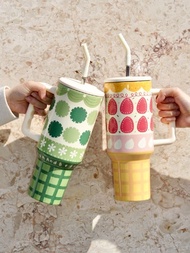 豆豆芭菲 大容量不鏽鋼吸管保溫杯304真空帶硅膠吸管高顏值禮物