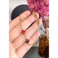 Gold Bracelet Drawstring Hook 2 clover Gemstone 750