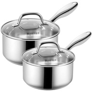 SLOTTET 1Qt & 2Qt Stainless Steel Sauce Pan Set with Lid,4 Pcs Non Stick Saucepan,Small Kitchen Pots