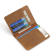 Durable Crazy Horse Leather Passport Cash Card Holder Integrated Boarding Pass Airplane Ticket Book 