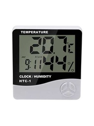 溫度計和濕度計，廚房計時器和鬧鈴，大屏幕顯示適用於家庭使用，高精度電子溫度計，兒童桌面濕度計，1.5AAA電池（電池不包括），五功能顯示（時間/日曆/鬧鈴/溫度/濕度），附英文操作說明書