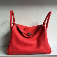 Hermes 橘紅Lindy30銀釦 🅁刻