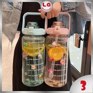 💝LA 2L Water Bottle with Straw Big Bottle 2000ml BPA Free for Sport Fitness Gym Outdoor Travel Stude