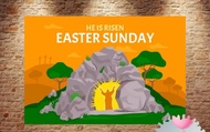 BANNER SPANDUK BUNTING FLAG TARIK HAPPY EASTER SELAMAT PASKAH HE IS RISEN JUMAT AGUNG KELINCI TELUR 