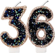 2.8" Blue Black Glitter Number Candles 36th 63rd Birthday Gifts for Women Men Birthday Decorations B