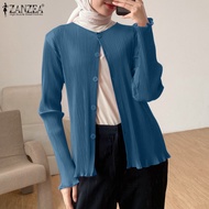 HijabFab ZANZEA Muslimah Women Muslim Elegant Long Sleeve Shirt Fashion Solid Tops Casual Cardigan Buttons Down Blouse