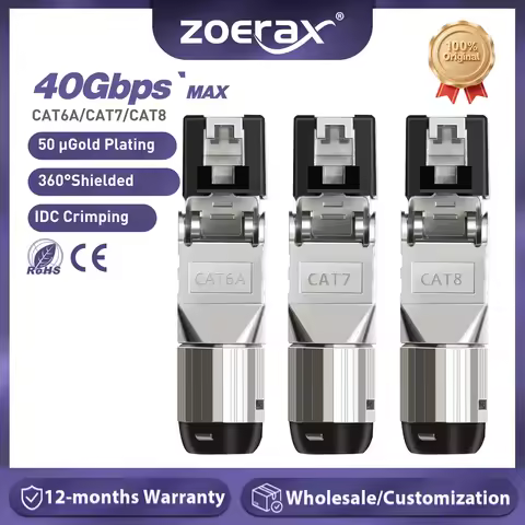 ZoeRax RJ45 Cat8 Cat7 Cat6A Connectors RJ45 Shielded Toolless Modular Termination Plug 2000MHz 40G L