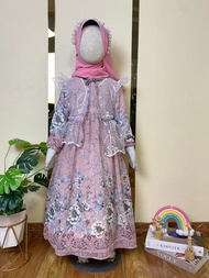 GAMIS HUMAIRAH CERUTY MIX ROMPI BRUKAT ANAK PEREMPUAN USIA 3 - 12 TAHUN / BAJU GAMIS RAYA ANAK MOTIF