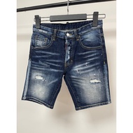 2025 Spring Summer DSQUARED2 Jeans Shorts D2 Cropped Pants Trendy Men Washed Frayed Patch Slim-fit M