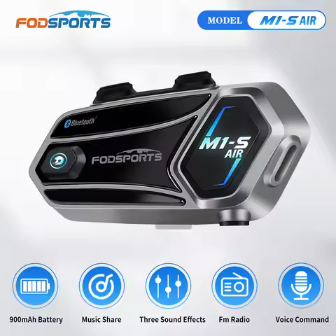 Fodsports M1-S AIR Motorcycle Intercom Helmet Bluetooth Headset ,BT 5.0 Interphone,FM Radio, 3 Sound