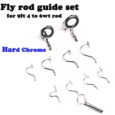 11 Pieces Fly Fishing Rod Guide Set Building Wrapping 9FT 4-6WT Hard Snake Guide Tip Hook DIY Eye Ri
