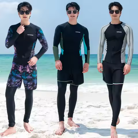 Men's Long Sleeve Diving Suit with Split Korean Style Swimming And Surfing Sports Swimwear for Float