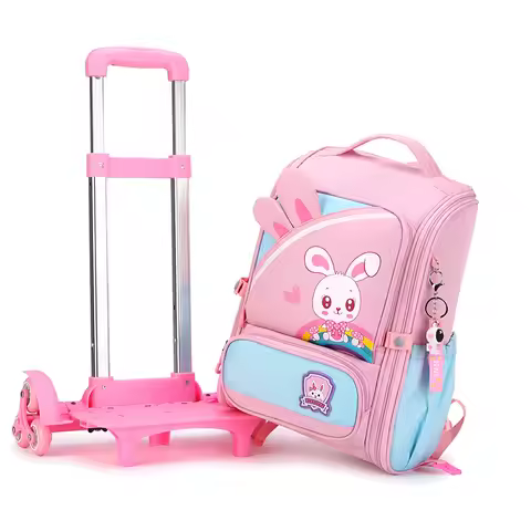 Cute Rabbit student Trolley Bag for girls kids School Rolling backpacks Wheeled backpack School bags