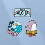 Cartoon Moana Ocean Enamel Pin Hawaii Aloha Beach Scene Hula Shark Brooch Badges Vacation Accessorie