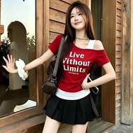 8742 People Happy Deposit💫Fake Two-Piece Short-Sleeved T-shirt Women Commuter Temperament Summer New