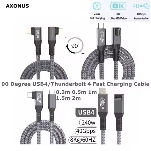 Thunderbolt 4 Cable, Right Angle Thunderbolt 4 Cable 90 Degree, 240W USB C to USB C Cable with 40Gbp