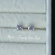 S925 Silver Earrings with Moissanite Stone 6mm Four Platinum Plated Nails + Free Silver Cleaner