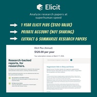 Elicit Plus - 1 Year Plus Access - Private Account - AI Research Assistant