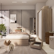 Looms ชุดห้องนอน ขนาด 3.5 ฟุต รุ่น PERCY + RONALD-B + SACHA สีโซลิดโอ๊คตัดสีขาว