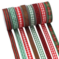 Reben kotak-kotak Krismas 1cm, reben rajutan, hiasan suasana Krismas DIY, reben pembungkus hadiah, r