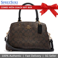 Coach Handbag In Gift Box Mini Lillie Carryall In Signature Canvas Brown Black # 91494