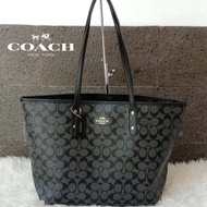 [Original] Coach Signature Black Zipper Tote Bag / Women's Coach Bag