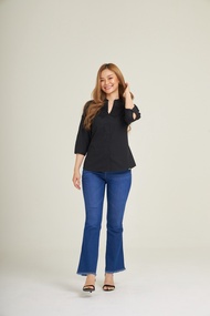 GSP BASIC COTTON SHIRT SLIM BACK FIT จีเอสพี เสื้อคอจีน สีดำ ผ้าคอตตอน แต่งลูกไม้ (PP3HBL)