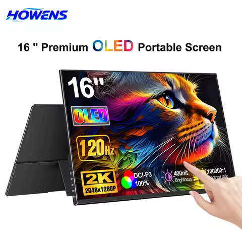 HOWENS 16 Inch 2K OLED Portable Gaming Monitor 120Hz 0.1ms 400Nit DCI-P3 Secondary Display For MacBo