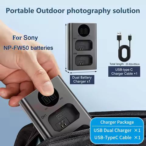 For Sony NP-FW50 Battery USB Dual Charging Charger, Compatible Sony Alpha 7,ZV-E10,A6000,A6400,A5100