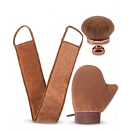 3-Piece Self Tanning Mitt Kit with 1 Extra Large Body Make Up Brush for Face & 1 Self Tanning Glove 