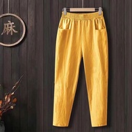 Ready Stock 100% Cotton Women Loose Causal Straight Pants Long Trousers Palazo Linen Ankle Pants