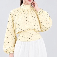 Esem store - Aveline Polka Blouse Drapery Turtleneck Batwing Sleeve Korean Style Butter yellow