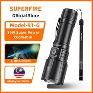 SUPERFIRE R1-G 36W High Power LED Zoomable Flashlights Type-C Rechargeable 26650 Portable Torch for 