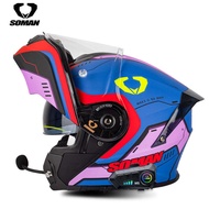 หมวกกันน็อคบลูทูธสำหรับมอเตอร์ไซค์ SOMAN หมวกกันน็อคแบบเปิดหน้า 2 กระจก หมวกกันน็อคแบบเต็มใบ 965 พร้