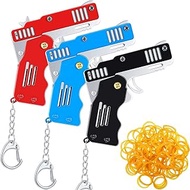 3 Pieces Rubber Band Gun Toy Easy Load Foldable Handmade Toy Gun Mini Metal Rubber Gun with Keychain