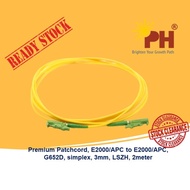 [STOCK CLEARANCE] Premium Patchcord, E2000/APC to E2000/APC, G652D, simplex, 3mm, LSZH, 2m