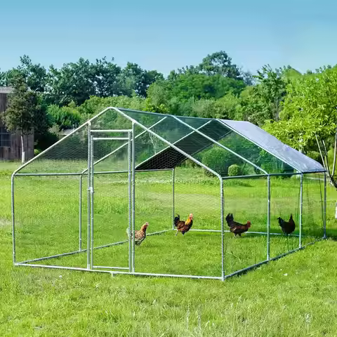 Large Metal Chicken Coop with Run, 19x10x6.5 ft Walk-in Poultry Cage Pen, Outdoor Waterproof & Anti-