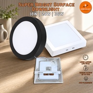 Lampu Siling LED Surface Downlight Bulat Petak Plastic 18W 24W 36W panel Ceiling Light Black White S