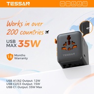 TESSAN หัวแปลงปลั๊กไฟ Universal Travel Adapter Charger With 3 USB Type C Travel Adapter Wall Charger