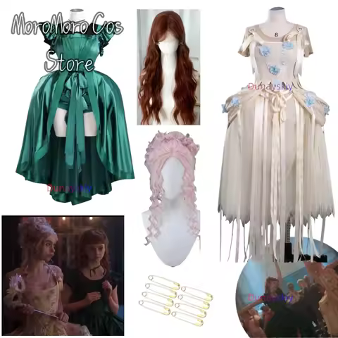 Newly Agnes Werewolf Girl Enid Cosplay Costume Wig Gala Gown Enid Agnes Exquisite Floral Green Dress