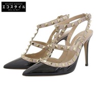 Valentino Garavani Rockstud 鉚釘踝搭配漆皮高跟鞋，狀況極佳，女款，黑色，34 號。