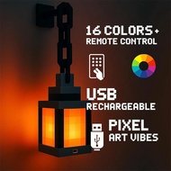 MC Game Pixel Style Night Light,Portable Lantern Tabletop Ornament,16 Colors Lantern DIY Interior De