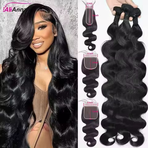 Body Wave Human Hair Bundles With A Closure 2x6 HD Lace Closure Human Hair Bundles With 4x4 Closure 