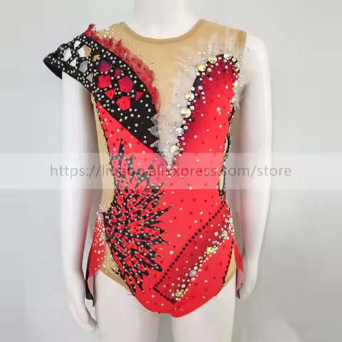 LIUHUO Customize Women Girl Costume Performance Rhythmic Gymnastics Ballet Sleeveless Competition Le