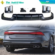 PP Car Rear Diffuser Lip For Audi A7 Sline 4 Door 2019 2020 Not for S7 Rear Bumper Diffuser Lip Spoiler with Exhaust Tip